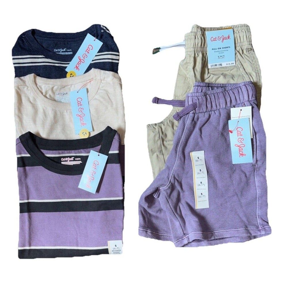 Cat & Jack Boy’s 6/7 5pc Clothing Lot Tops and Shorts NWT